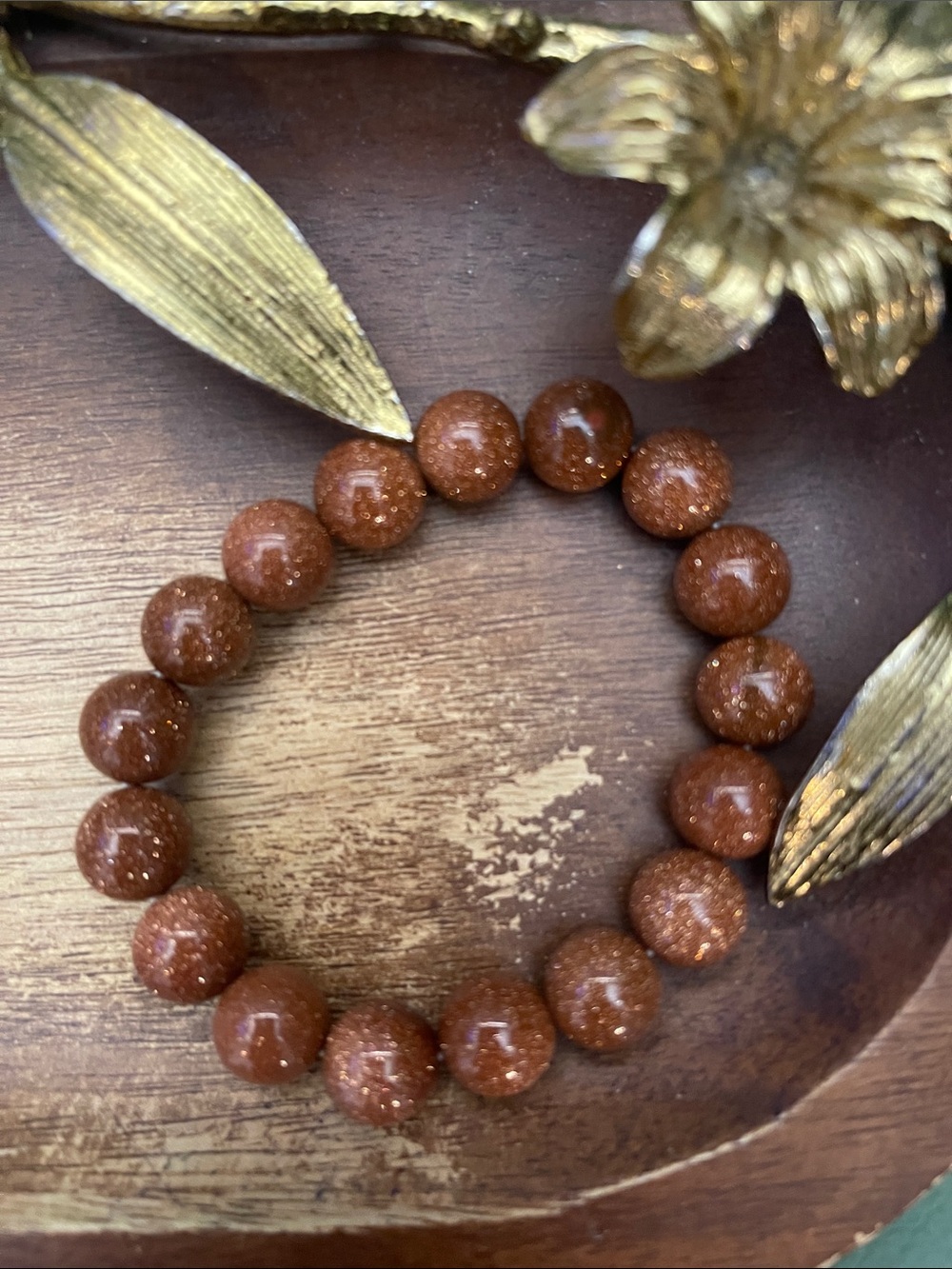Goldstone Bead Stretch Bracelet - Brown Sparkle